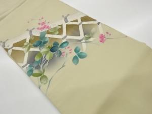 塩瀬花葉に垣根模様名古屋帯